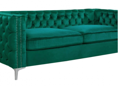 Green Chesterfield Couch Luxury Velvet Fabric Sofas Sofa Set Button Upholstery New